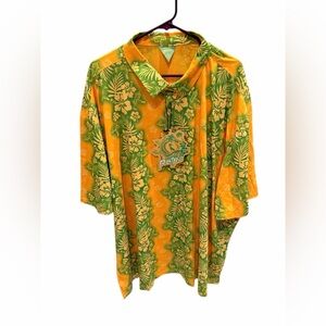 Retro Rifle Tropic Aloha Quarter Button Shirt Yellow Green Size 4XL New